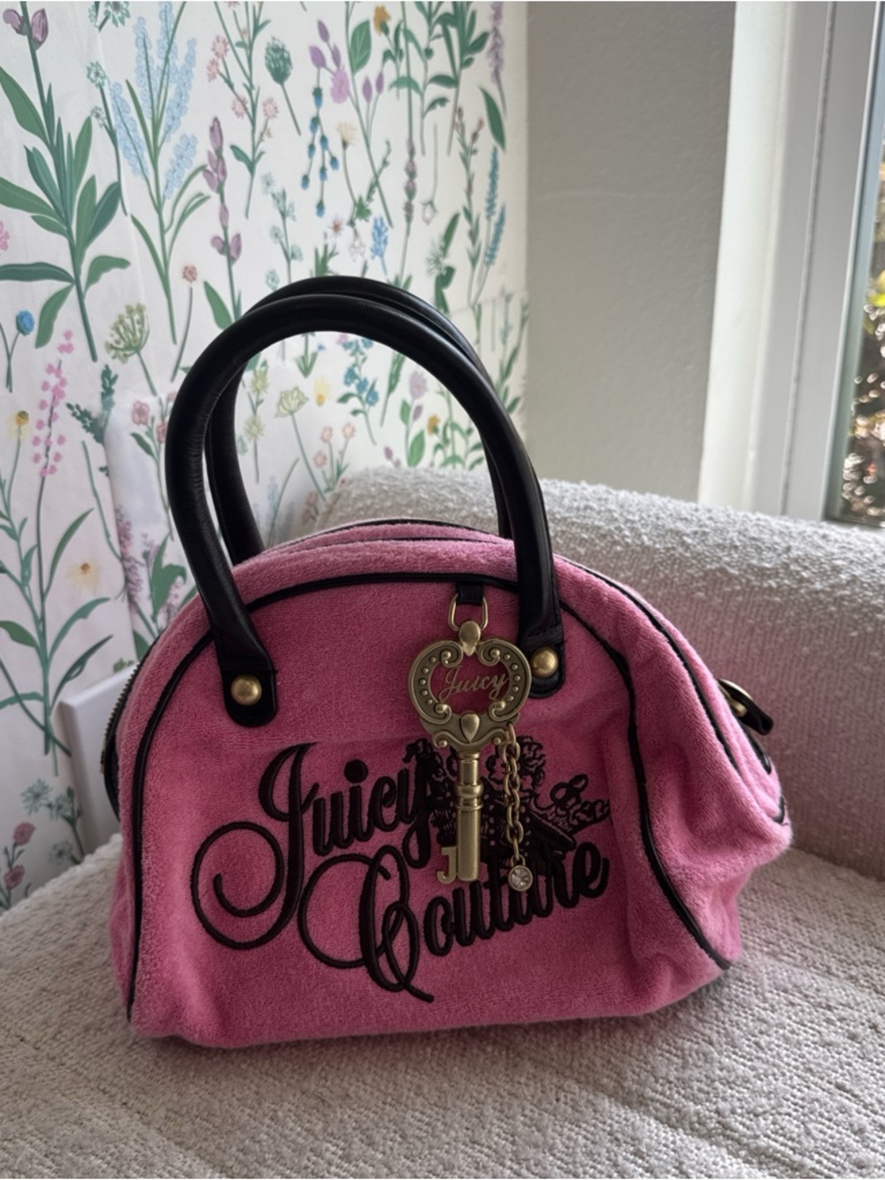 RARE Juicy Vintage Y2K Couture Pink bowler Dome Handbag with Key Charm